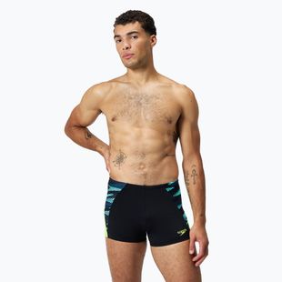 Speedo Endurance+ MAX Splice Aquashort boxer da uomo per il nuoto nero/giallo acido