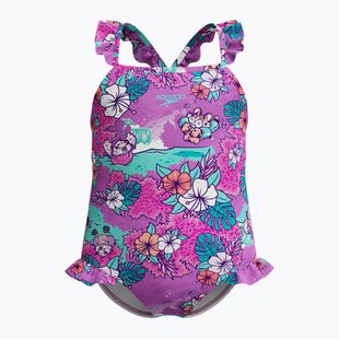 Speedo Learn To Swim - Costume intero da bagno per bambini stampato con fronzoli - viola neon