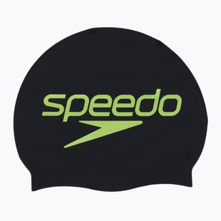 Speedo Cuffia da bagno in silicone stampato nero con logo sovrapposto