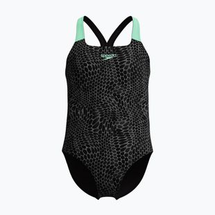 Costume da bagno intero per bambini Speedo Allover Pwerbackback black/alfalfa green
