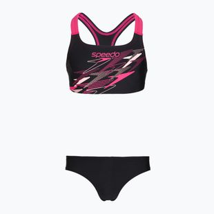 Costume da bagno due pezzi bambino Speedo Medley Logo Racerback 2pc anthracite/pink