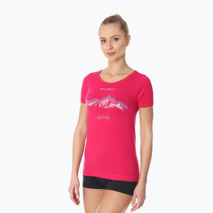 Maglietta termica da donna Brubeck Outdoor Merino Wool Pro lampone/montagna 1