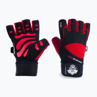 Guanti da allenamento DBX BUSHIDO con velcro lungo e sistema di presa nero/rosso