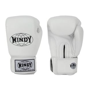 WINDY Guanti da boxe classici in vera pelle bianchi