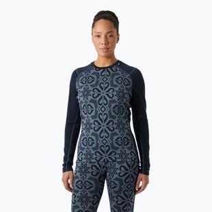 Maglia termica da donna Helly Hansen Lifa Merino Midweight Graphic Crew navy nordic rose aop