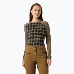 Maglia termica da donna Helly Hansen Lifa Merino Midweight Graphic Crew sepia houndstooth aop