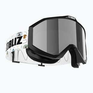 Occhiali da sci per bambini Bliz Liner Jr nero bianco logo/marrone&argento specchio