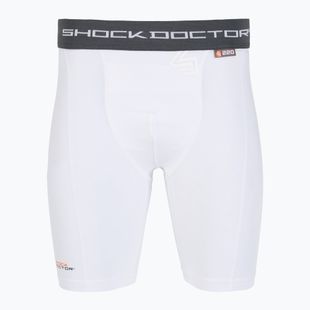 Pantaloncini a compressione con protezione inguinale Shock Doctor Compression bianco