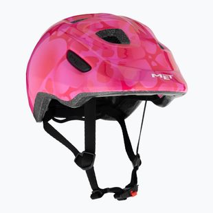 Casco da bicicletta per bambini MET Hooray rosa cuori lucido