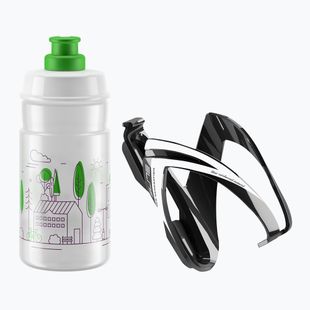 Elite CEO Jet kit bici cestino + bidone 350ml nero lucido/bianco grafica/chiaro/verde logo