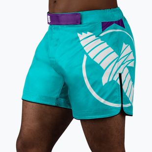Pantaloncini da allenamento Hayabusa Icon Mid-Thigh MMA da uomo, verde acqua/bianco