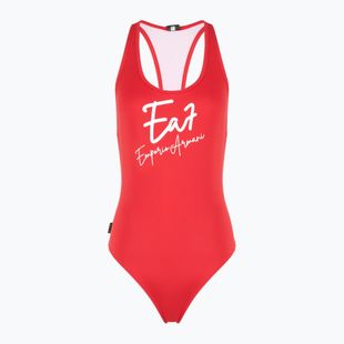 Costume intero da donna EA7 Emporio Armani Maxi Logo One Piece rosso racing