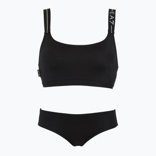 Costume da bagno a due pezzi da donna EA7 Emporio Armani Logo Tape Bikini Top nero