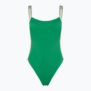 Tommy Jeans costume da bagno intero verde con schiena a scacchiera