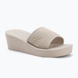 Calvin Klein infradito donna YW0YW01725 Beach Wedge Slide Canvas guscio d'uovo