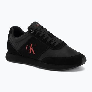 Scarpe da uomo Calvin Klein HM0HM02212 Retro Runner Bans Leather Suede triple black/adrenaline rush