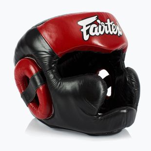 Casco da boxe Fairtex Diagonal Vision - Copertura totale della testa nero/rosso