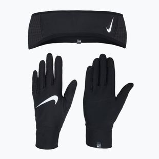 Set fascia da braccio + guanti da donna Nike Essential Running nero/nero/argento