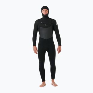 Uomo Rip Curl Dawn Patrol Hooded 6/4 mm Chest Zip Swim Foam Nero