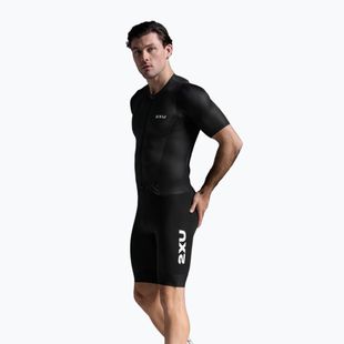 Tuta da triathlon da uomo 2XU Aero Hex Sleeved nero/bianco