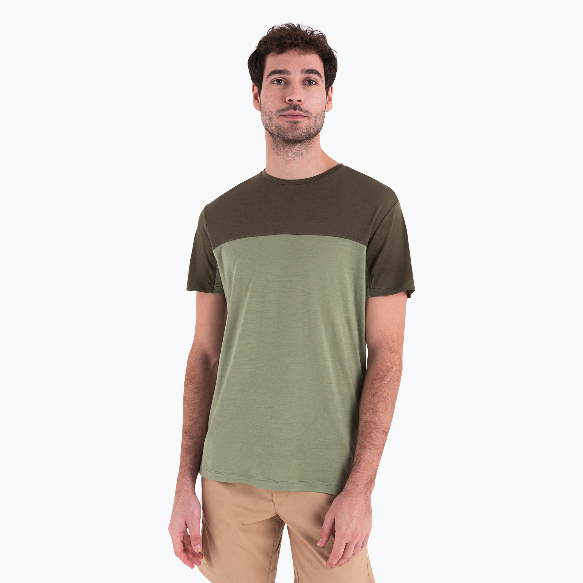 Icebreaker Merino Cool-Lite Sphere III SS Tee Colour Block Uomo Camicia da trekking lichene/loden (L) (Merino Cool-Lite Sphere III SS Tee Colour Block