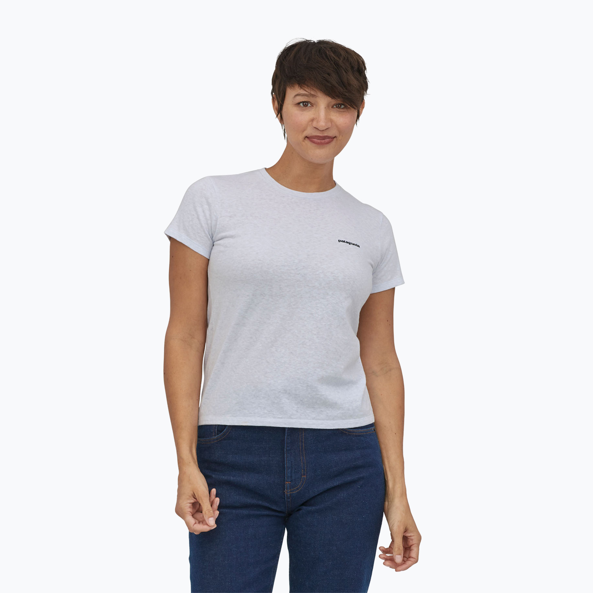 Maglietta da trekking da donna Patagonia P-6 Logo Responsabili-Tee bianco (L) (P-6 Logo Responsibili-Tee 37567)