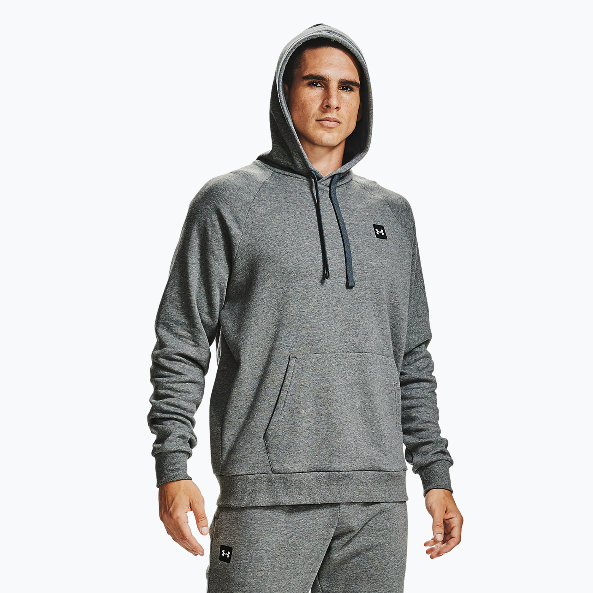 Felpa da uomo Under Armour Rival Hoodie grigio pece chiaro/onyx bianco (L) (Rival Hoodie 1357092-012)