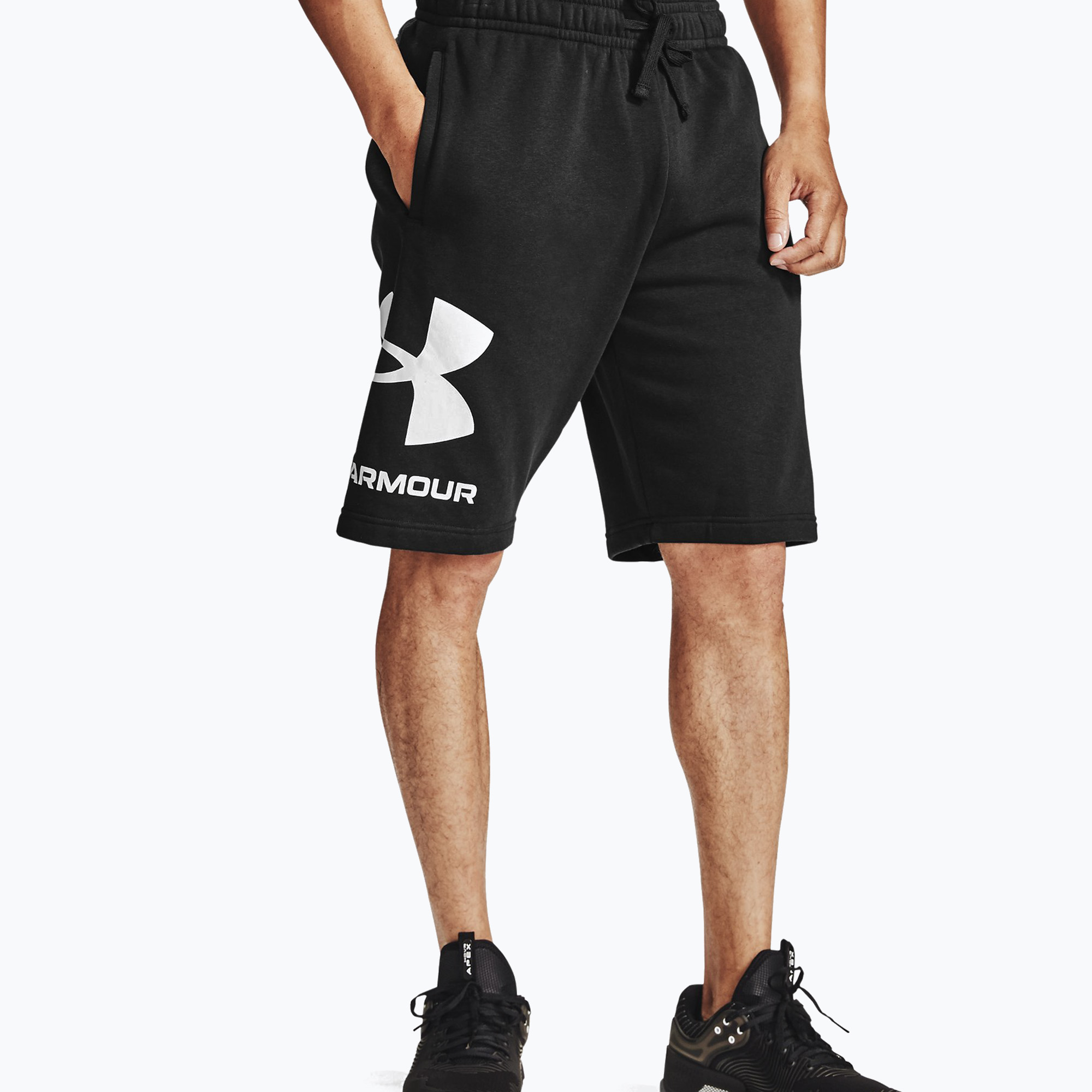 Pantaloncini da allenamento Under Armour Rival Fleece da uomo, nero/bianco anice (XS) (Rival Fleece 1357118)