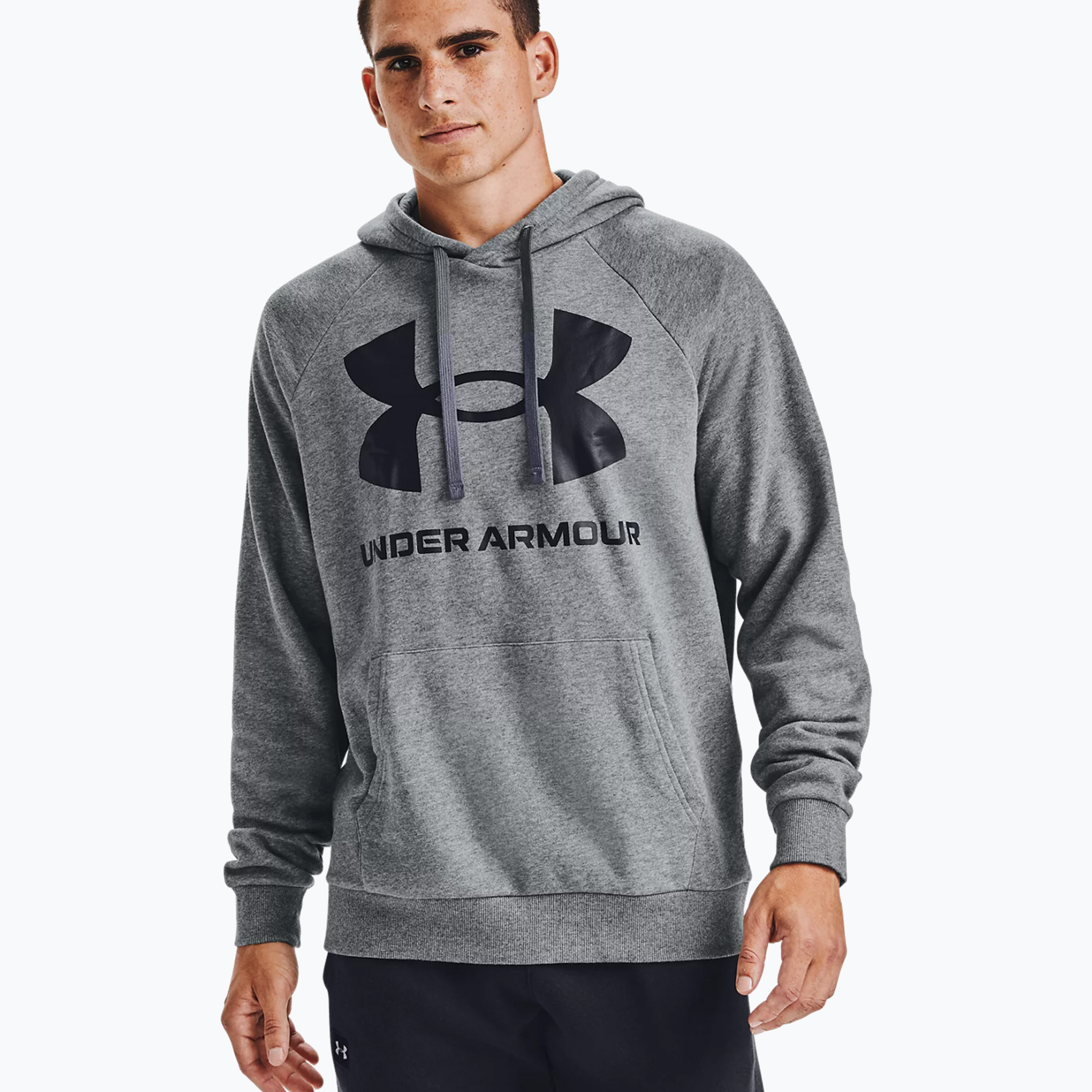 Felpa Under Armour Rival Fleece Big Logo HD pitch gray light heather/nero da uomo (L) (Rival Fleece Big Logo HD 1357093)