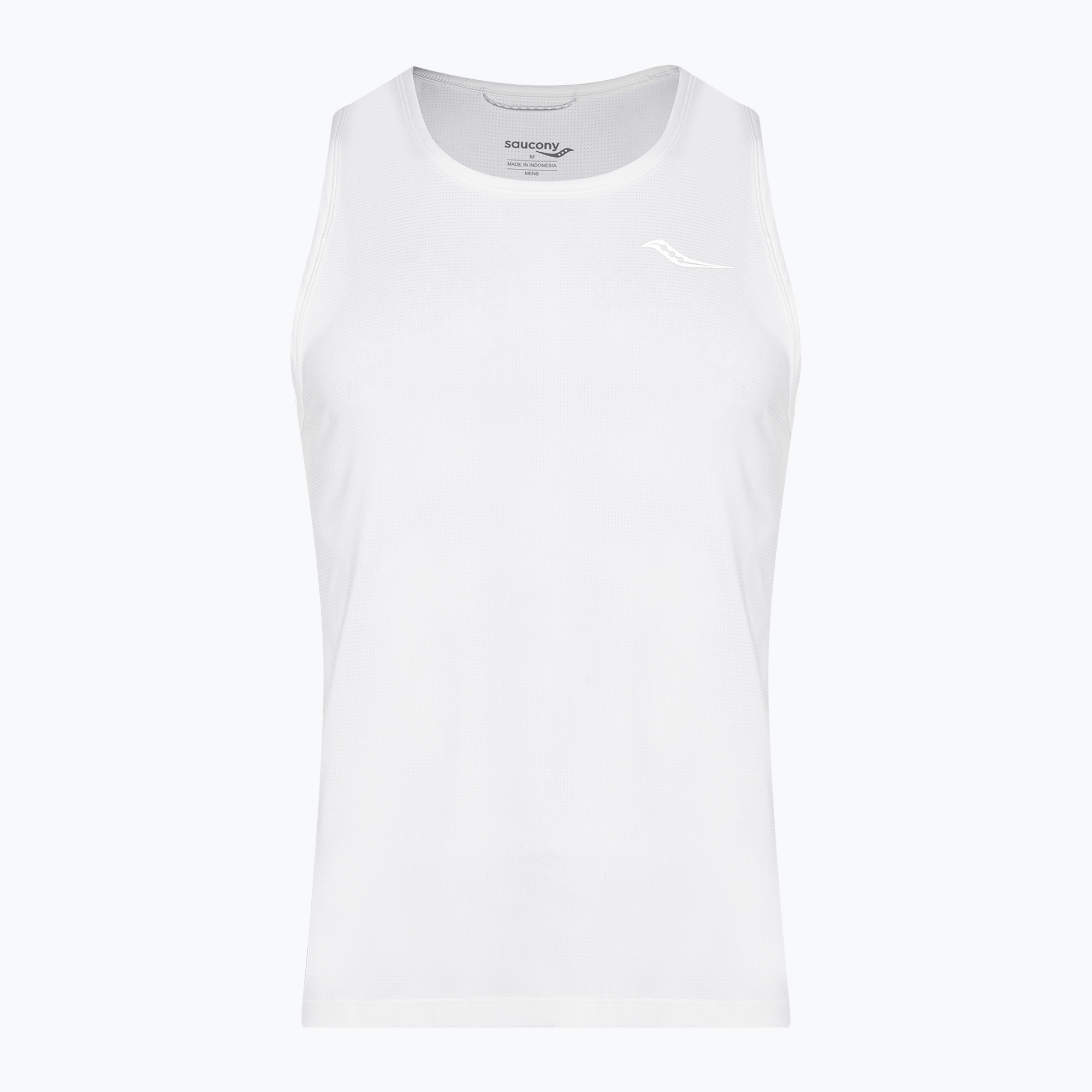Canotta da corsa Saucony Stopwatch Singlet bianca da uomo (M) (Stopwatch Singlet SAM800375)