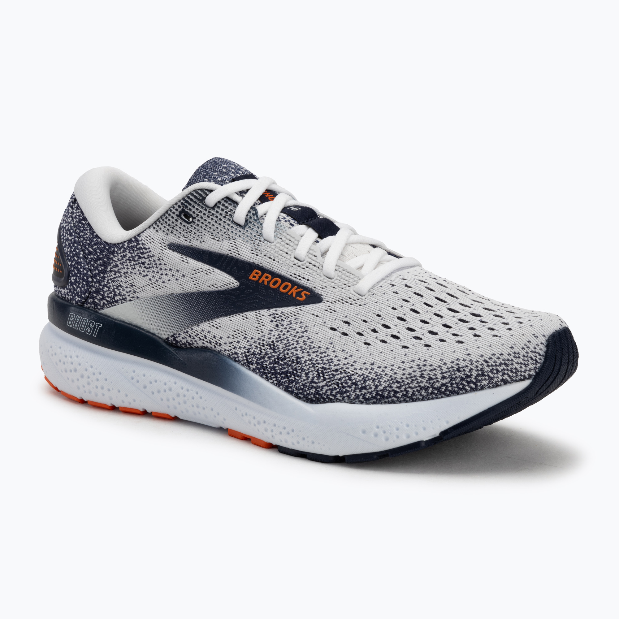 Brooks Ghost 16 scarpe da corsa da uomo bianco/peacoat/arancio (46.5 EU) (Ghost 16 1104181D130)