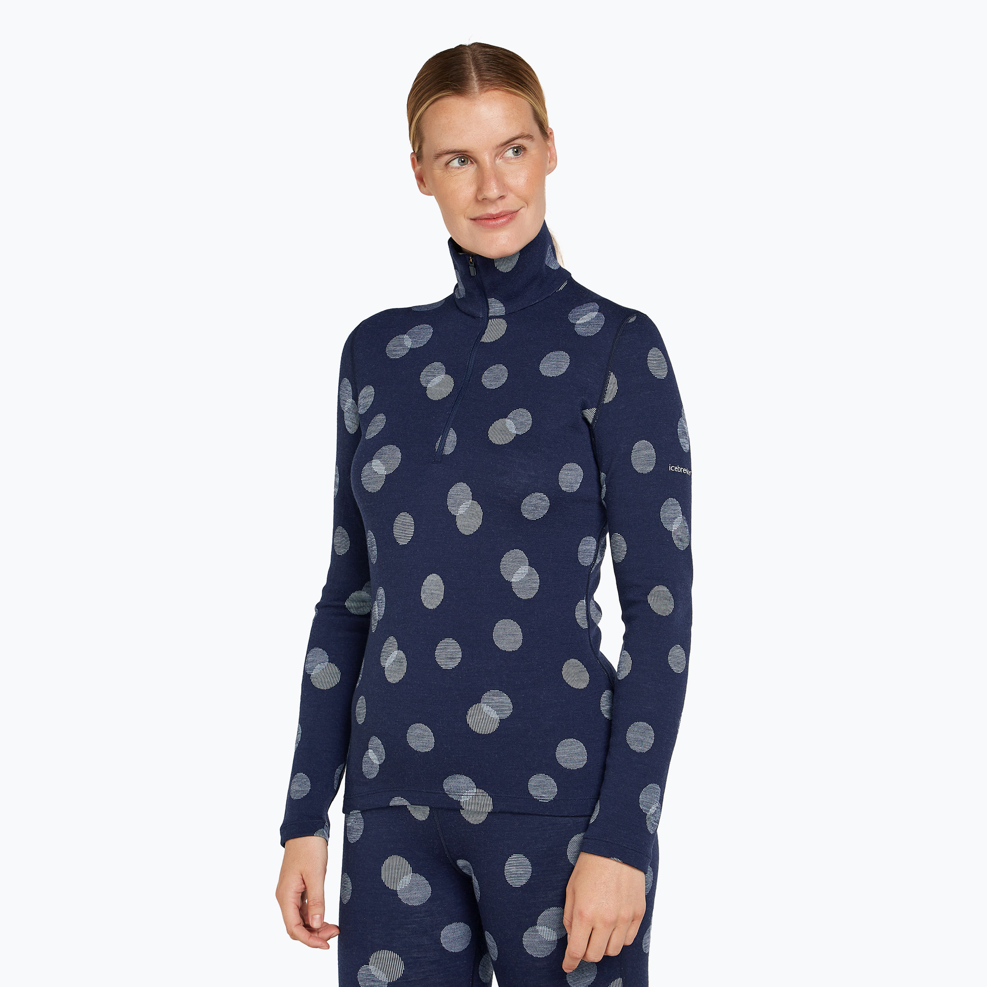 Icebreaker felpa termica donna Merino 260 Vertex LS Half Z Falling Flakes midnight navy/ snow/j (M) (Merino 260 Vertex LS Half Z Falling Flakes
