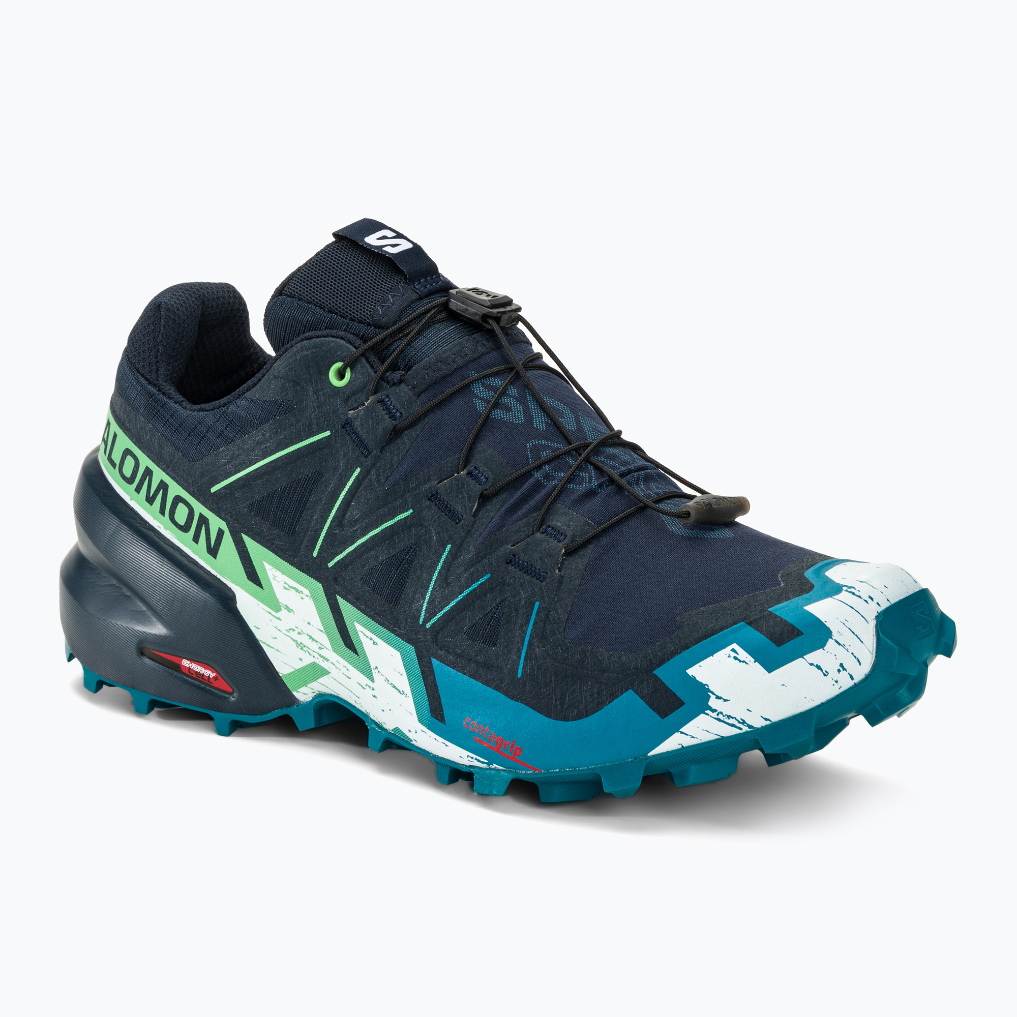 Scarpe da corsa Salomon Speedcross 6 da uomo in carbonio/tahitian tide/bianco (43 1/3 EU) (Speedcross 6 L47465300)