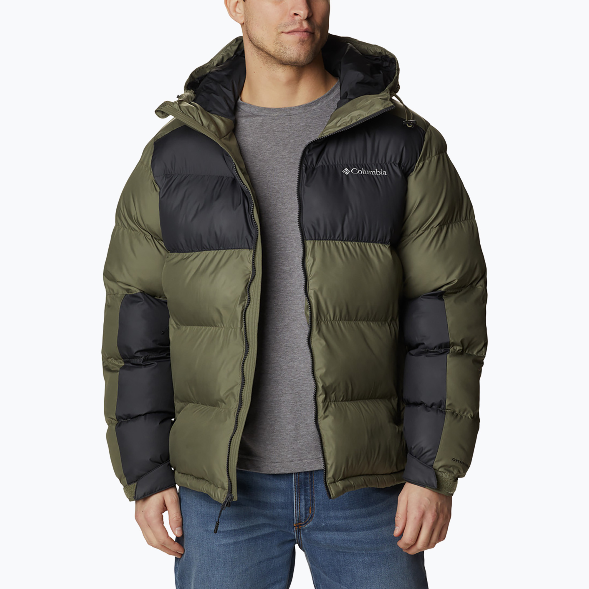 Piumino Columbia Pike Lake II da uomo con cappuccio verde pietra/ squalo 399 (L) (Pike Lake II Hooded 2050931399)