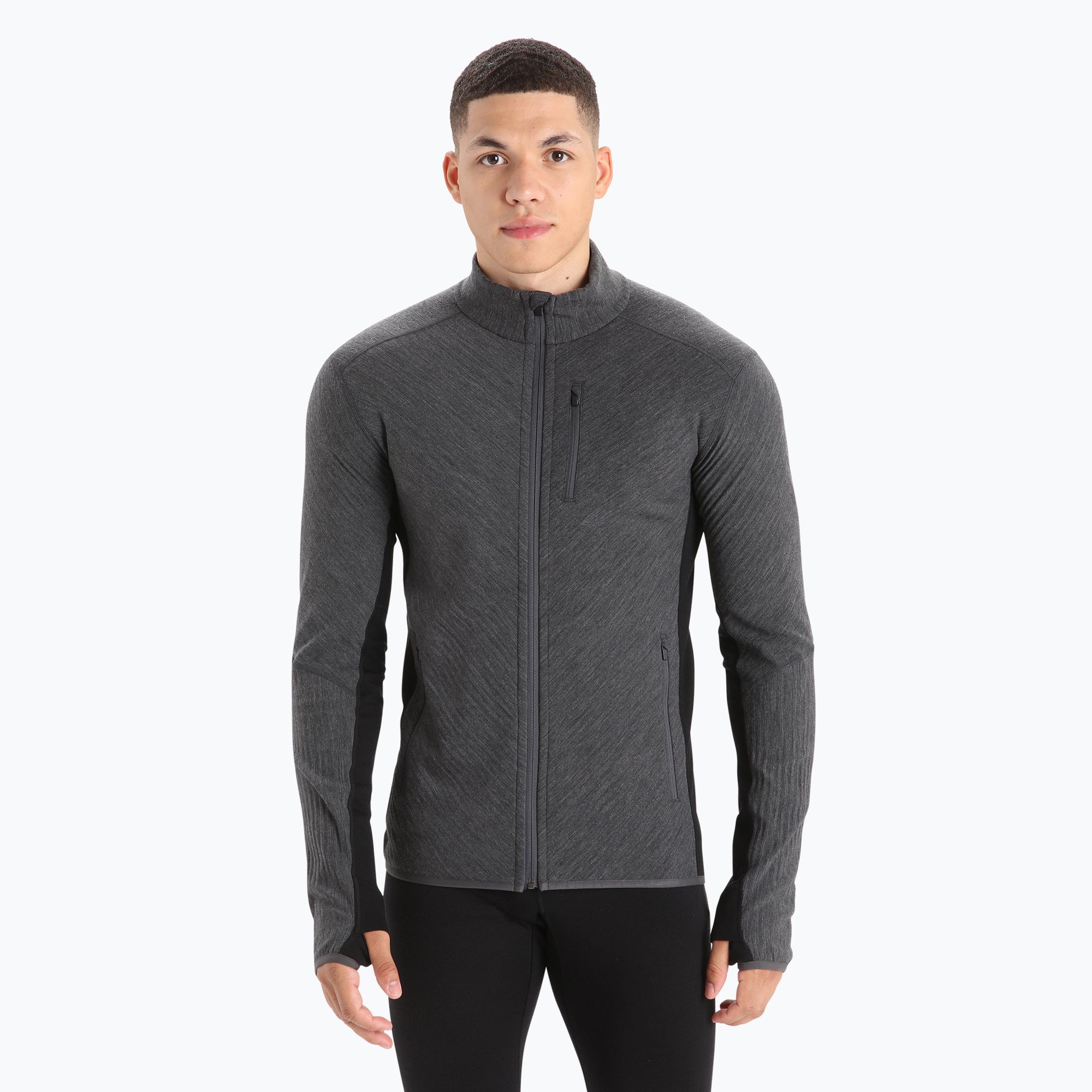 Felpa da trekking Icebreaker Descender Zip jet heather/nera da uomo (M) (Descender Zip IBB04853A011)