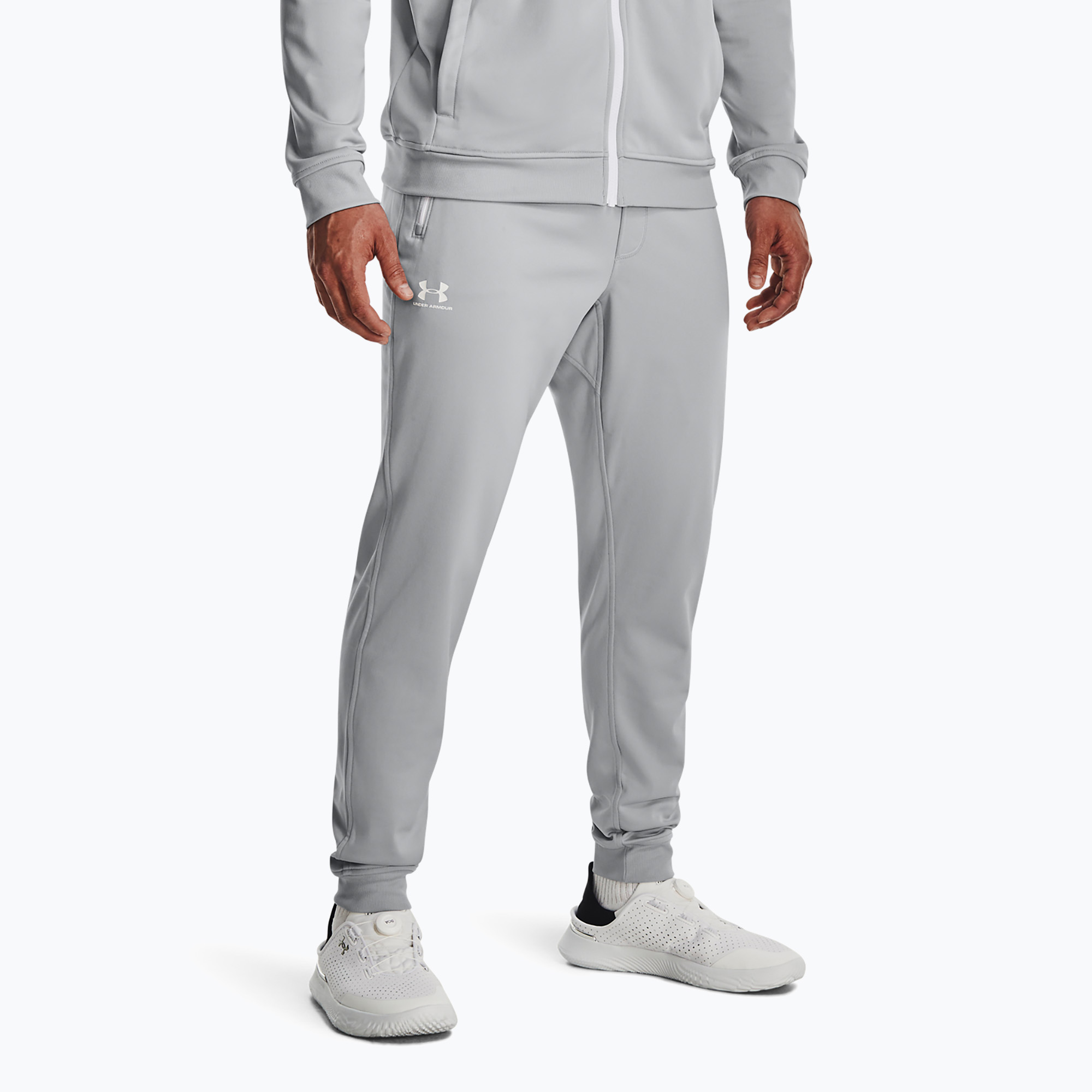 Pantaloni Under Armour Sportstyle Tricot Jogger mod grigio/bianco da uomo (S) (Sportstyle Tricot Jogger 1290261-011)