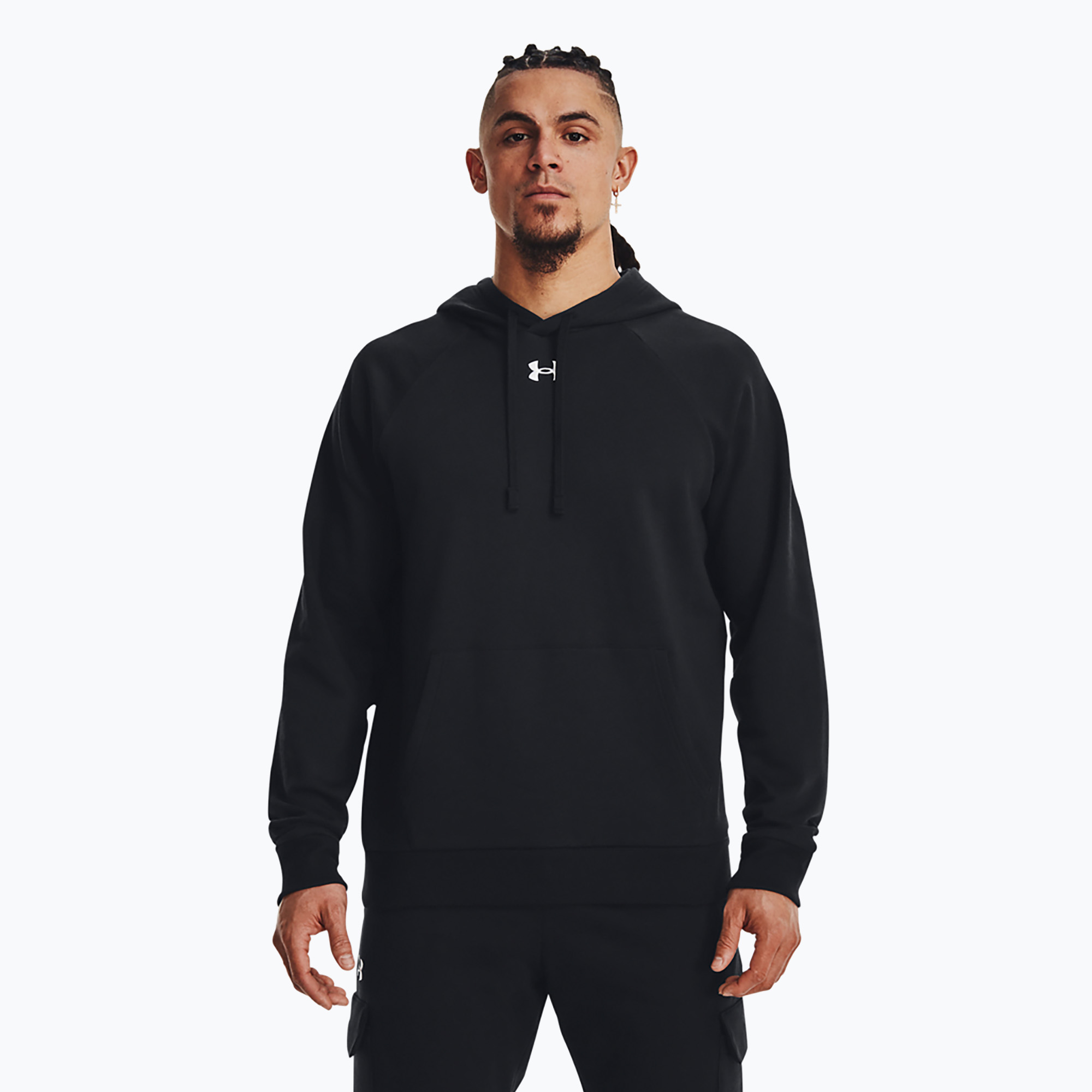 Felpa da uomo Under Armour Rival Fleece con cappuccio nero/bianco (S) (Rival Fleece Hoodie 1379757-001)