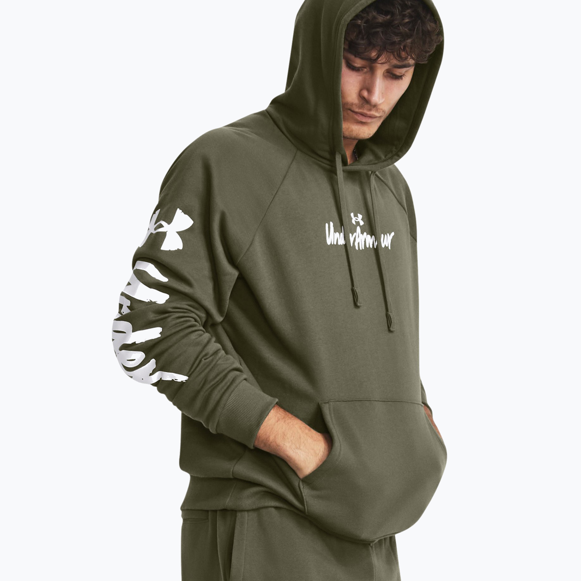 Felpa Under Armour Rival Fleece Graphic HD da uomo di colore verde/bianco (XS) (Rival Fleece Graphic HD 1379760)
