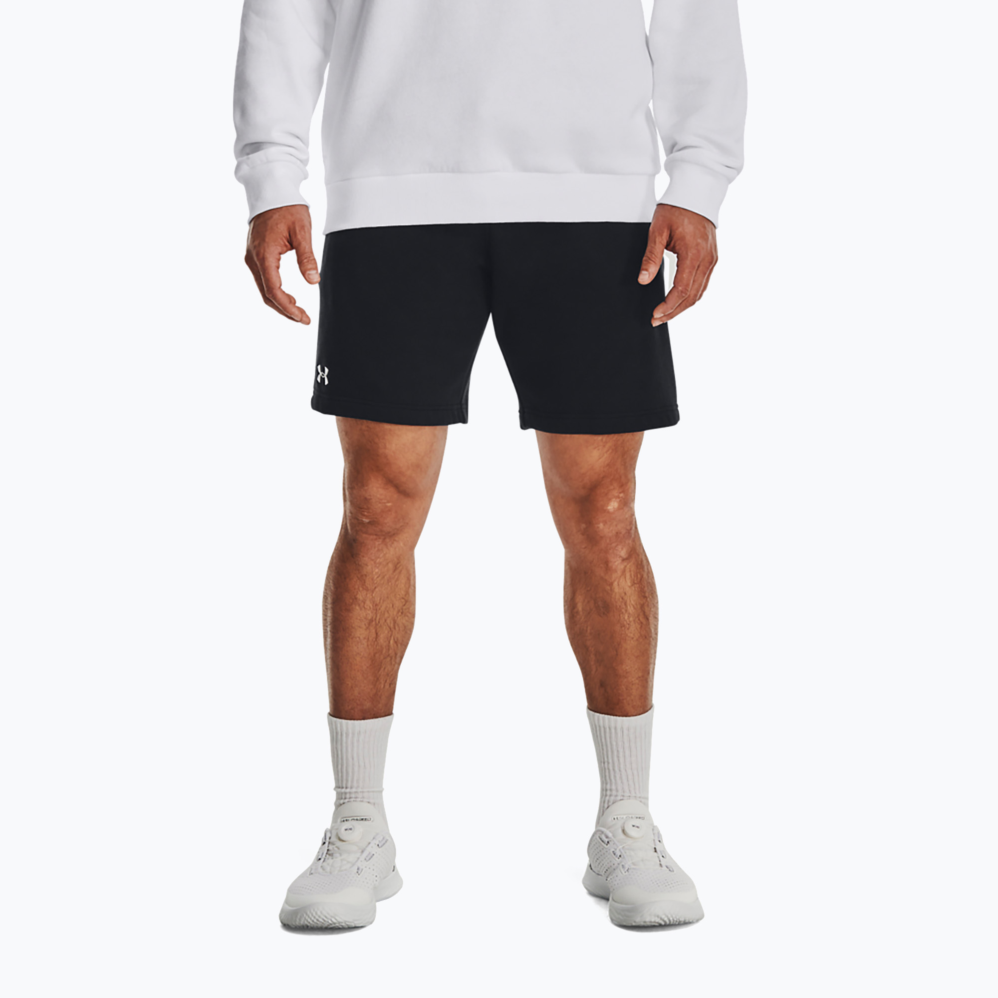 Pantaloncini da allenamento Under Armour Rival Fleece da uomo, nero/bianco (XS) (Rival Fleece 1379779-001)