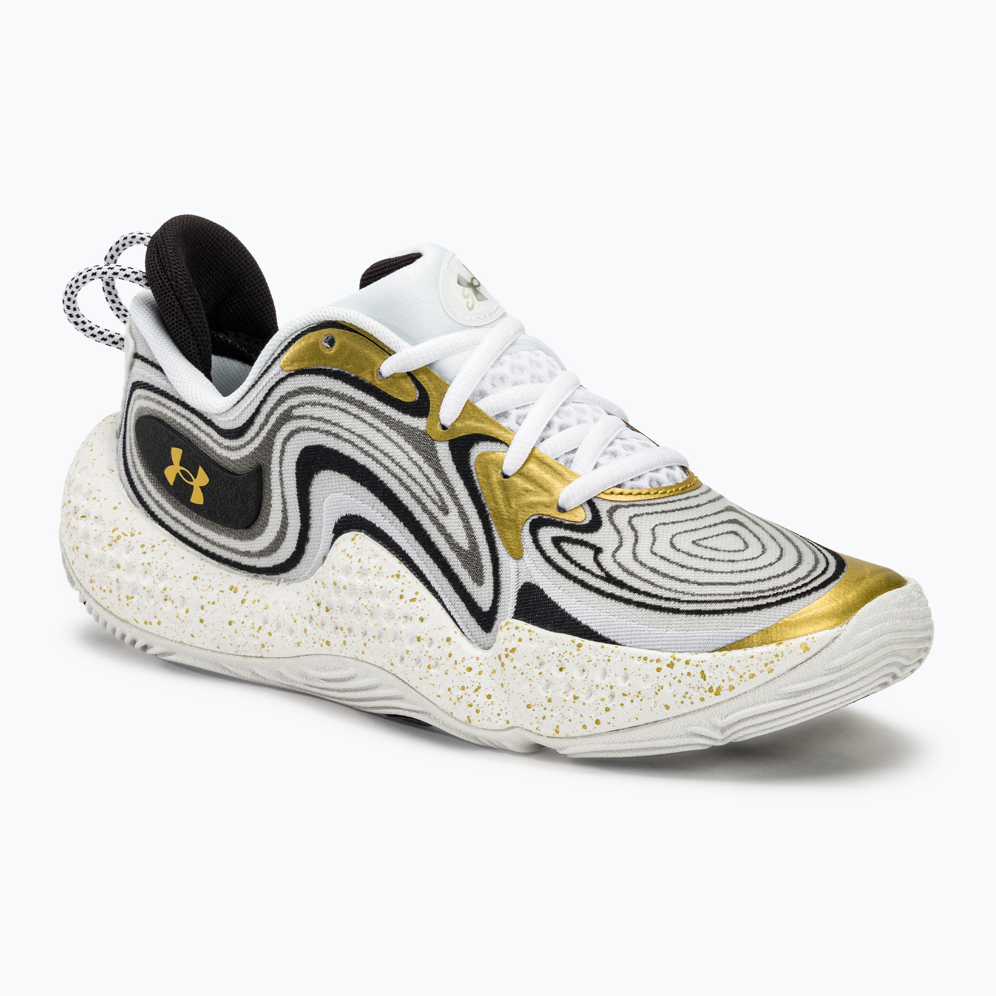 Under Armour Spawn 6 scarpe da basket bianco/nero/oro metallizzato (40.5 EU) (Spawn 6 3027263)