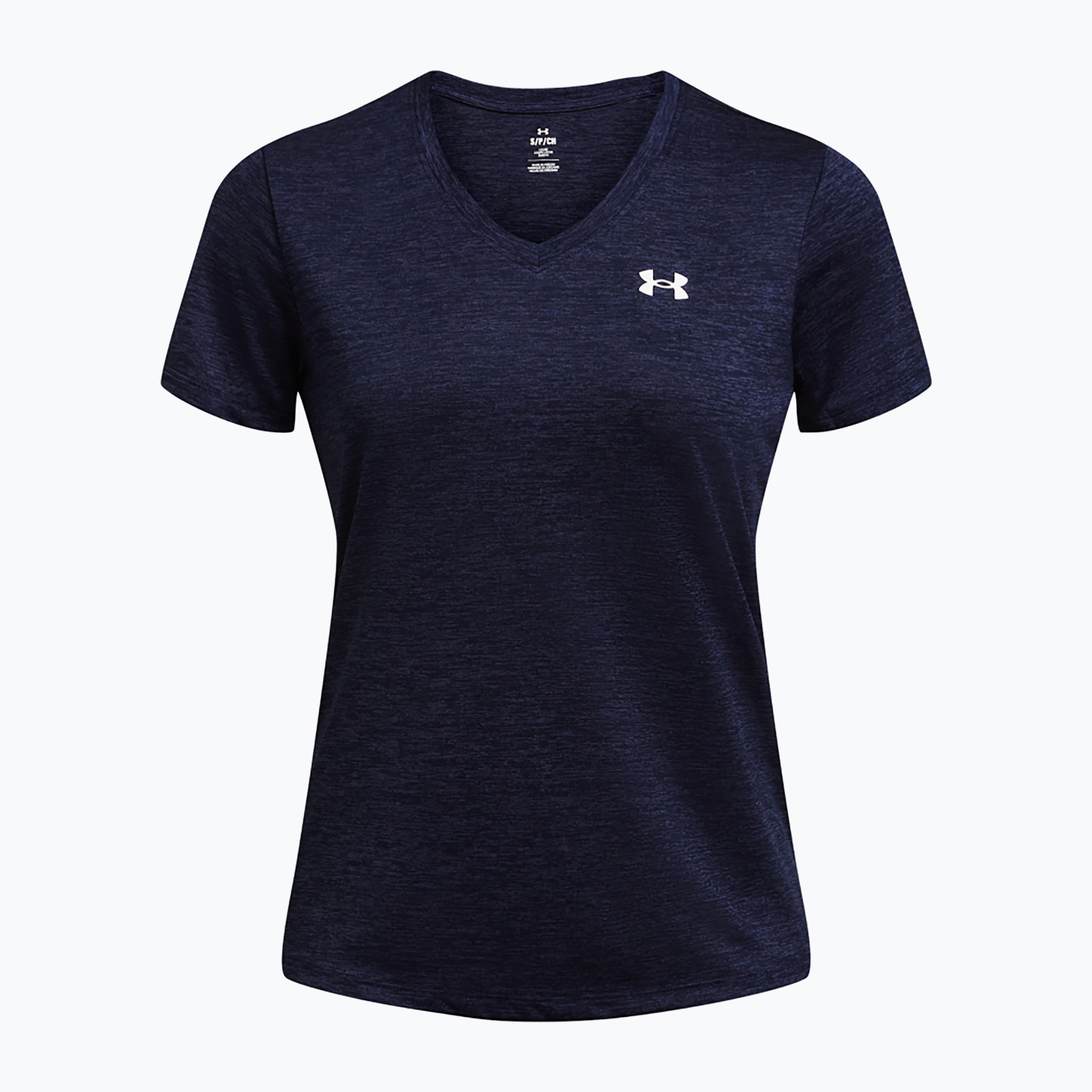 Maglietta da allenamento Under Armour Tech V-Twist mezzanotte marina/bianca da donna (XS) (Tech V-Twist 1384227-410)