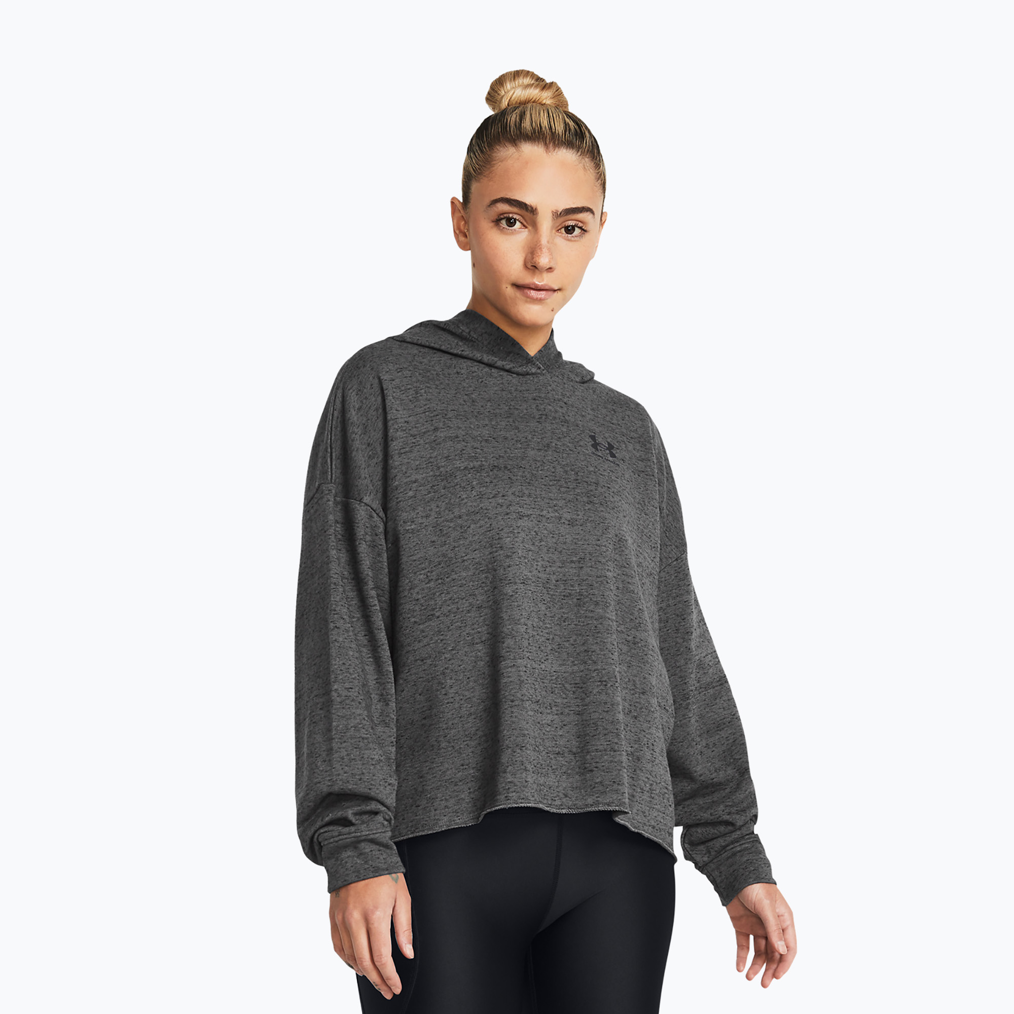 Felpa da allenamento Under Armour donna Rival Terry OS Hoodie castlerock full heather/nero (S) (Rival Terry OS Hoodie 1382736)