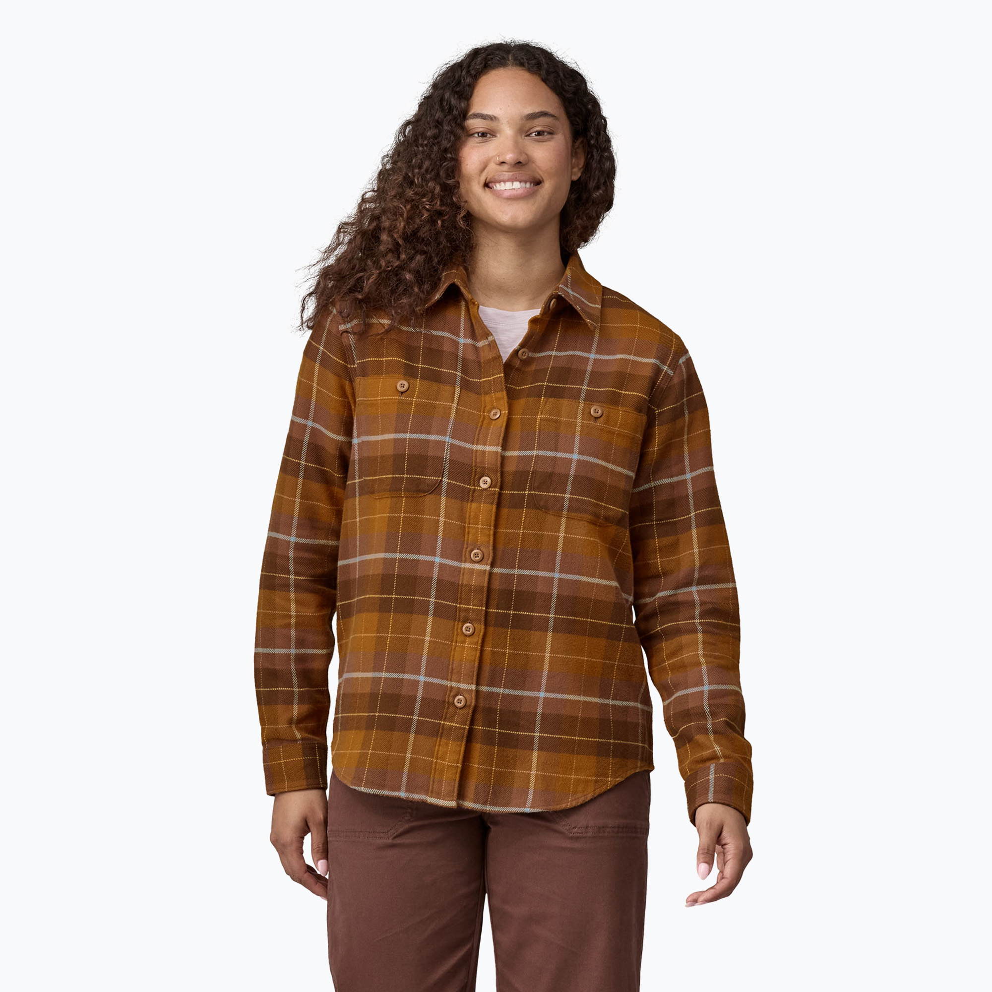 Camicia Patagonia da donna Fjord Flannel happy camper/shelter marrone (M) (Fjord Flannel 42406)