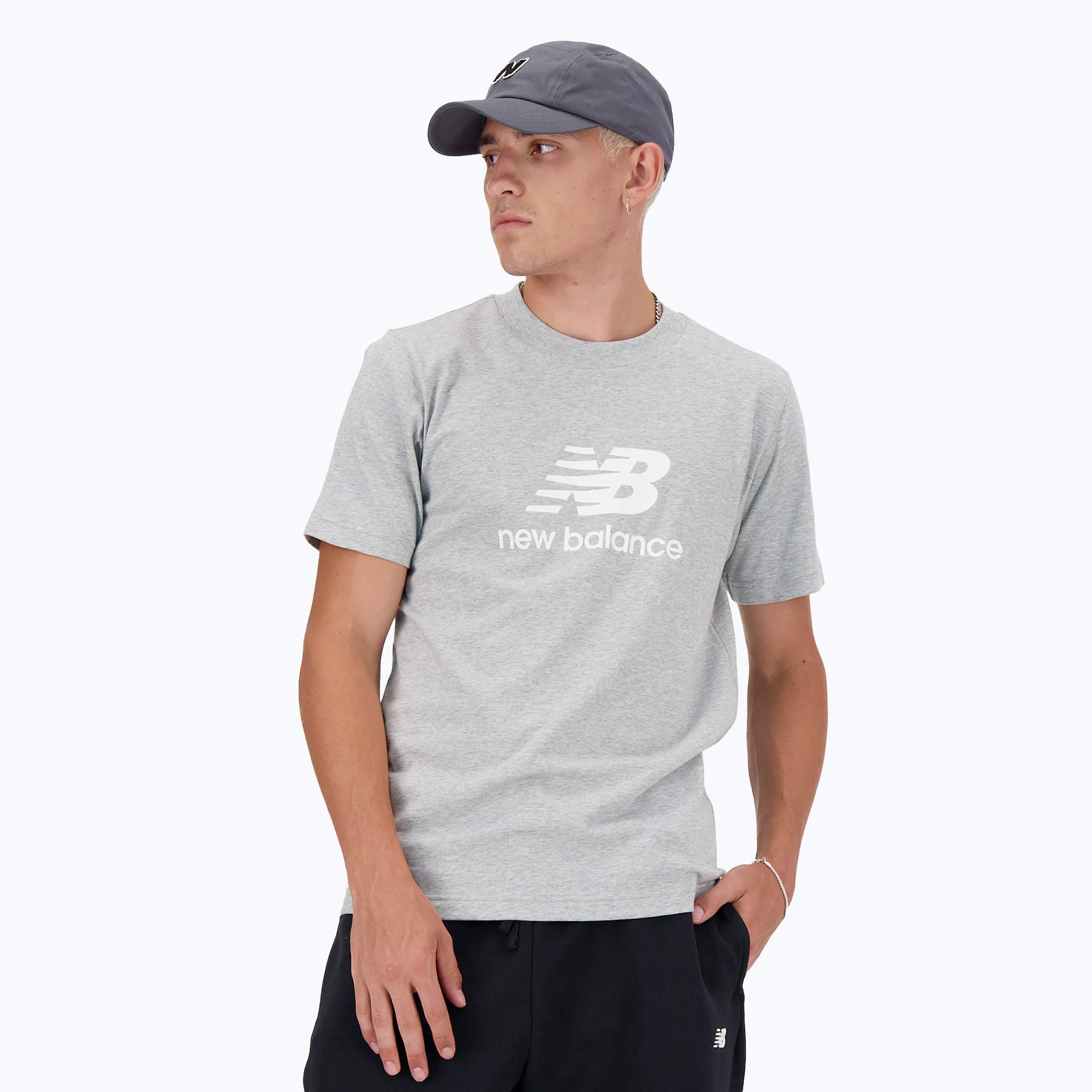 T-shirt New Balance Stacked Logo grigio atletico da uomo (L) (Stacked Logo MT41502AG)
