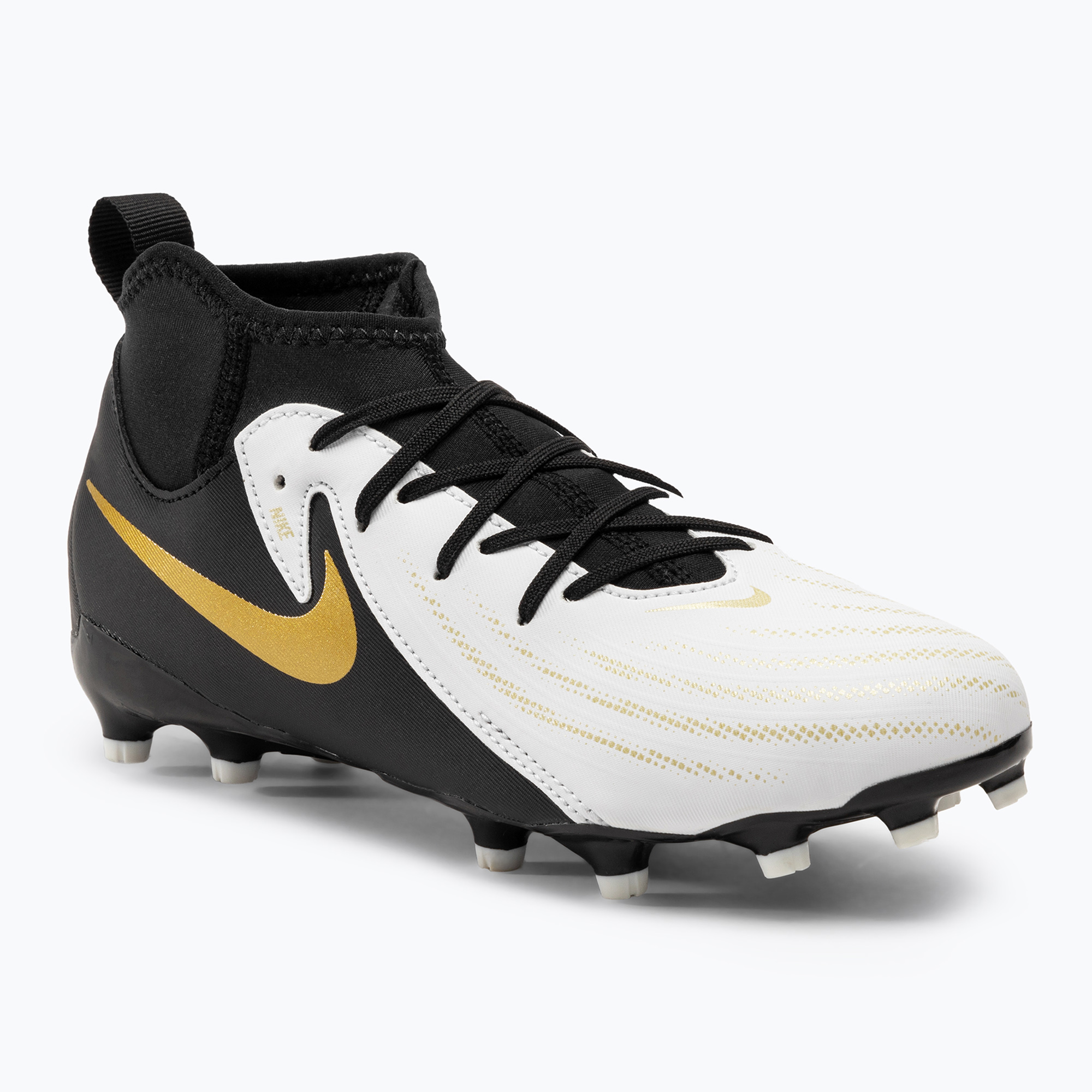 Nike Phantom Luna II Academy FG/MG Junior scarpe da calcio bianco / oro metallico / nero (37.5 EU) (Luna II Academy Junior FJ2603)