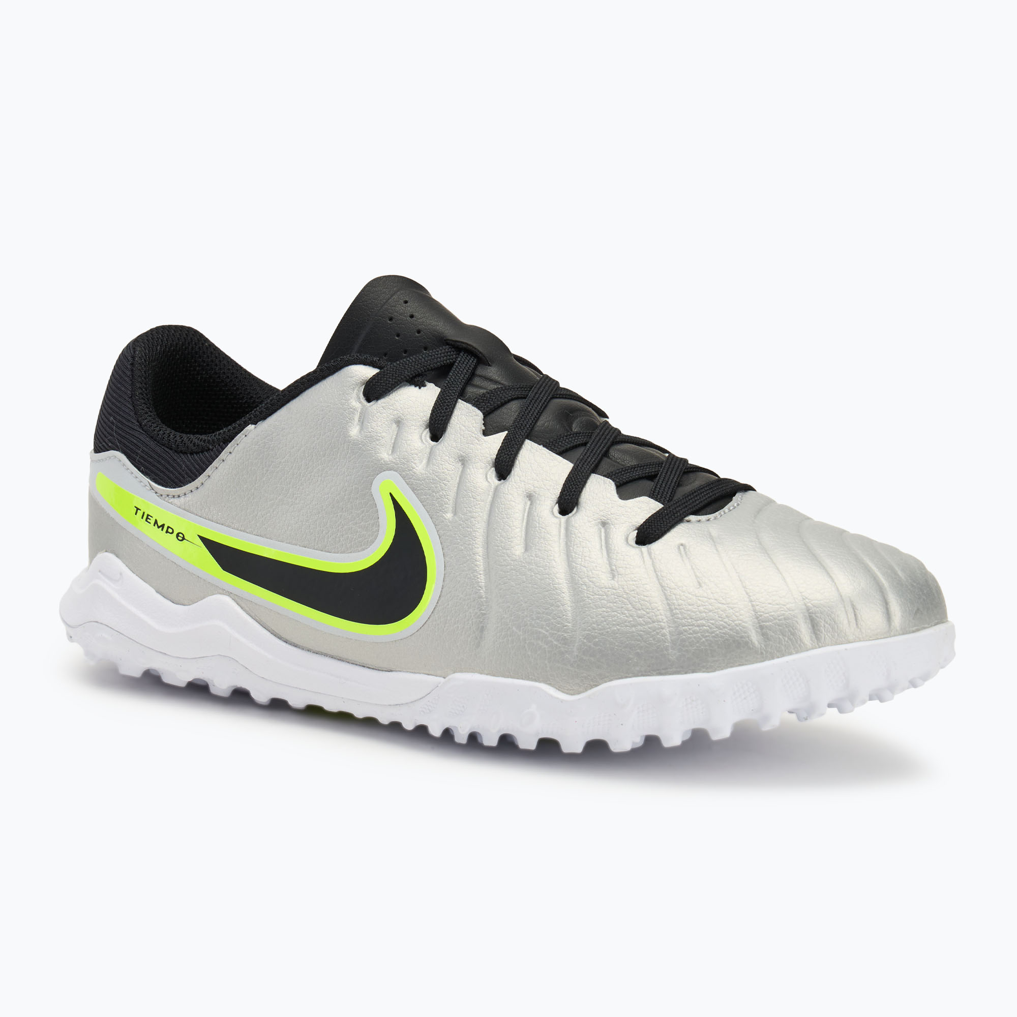 Nike Tiempo Legend 10 Academy TF scarpe da calcio per bambini argento metallico/volt/nero (38 EU) (Tiempo Legend 10 Academy TF DV4351-001)