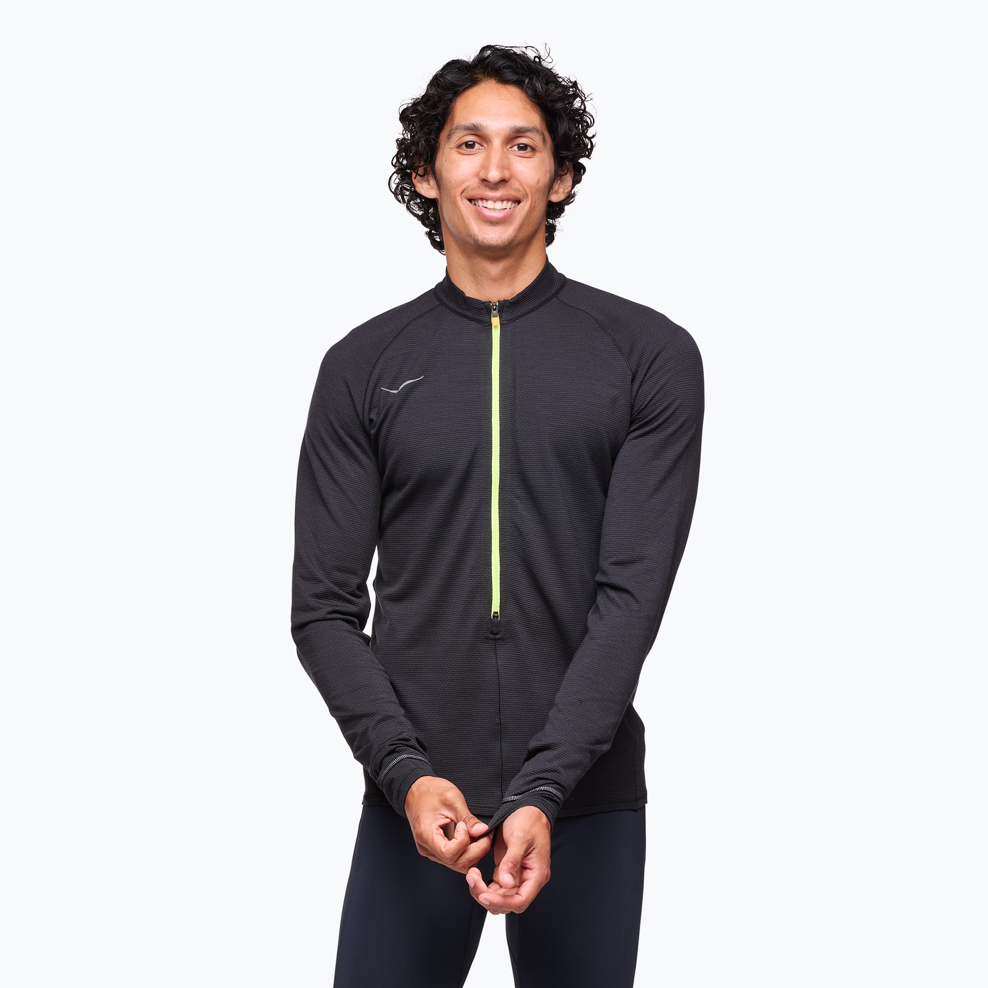Maniche lunghe da running da uomo HOKA BaseZip LS nero (XS) (BaseZip LS 1156097-BLK)