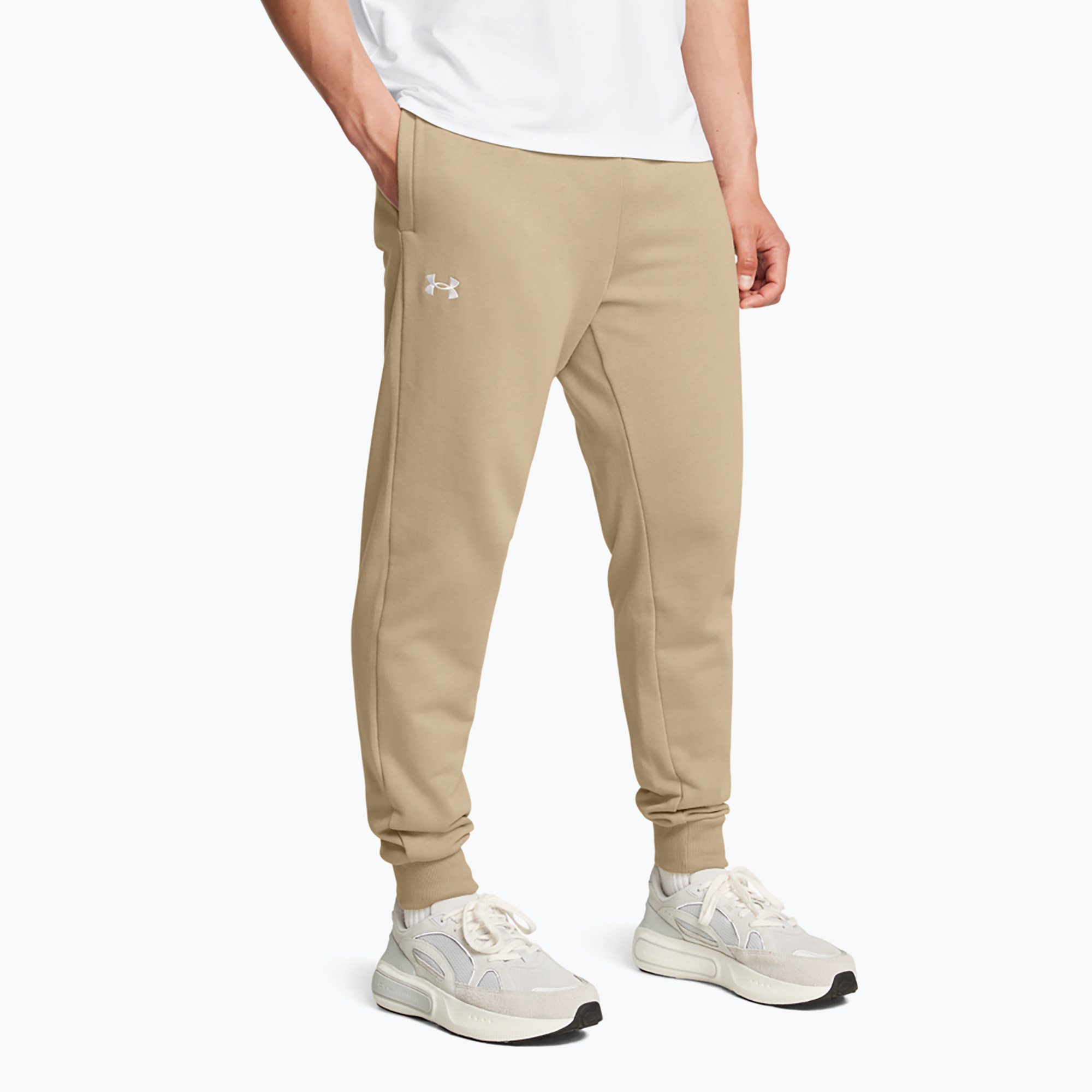 Pantaloni Under Armour Rival Fleece Joggers city kaki/bianchi da uomo (L) (Rival Fleece Joggers 1379774-299)