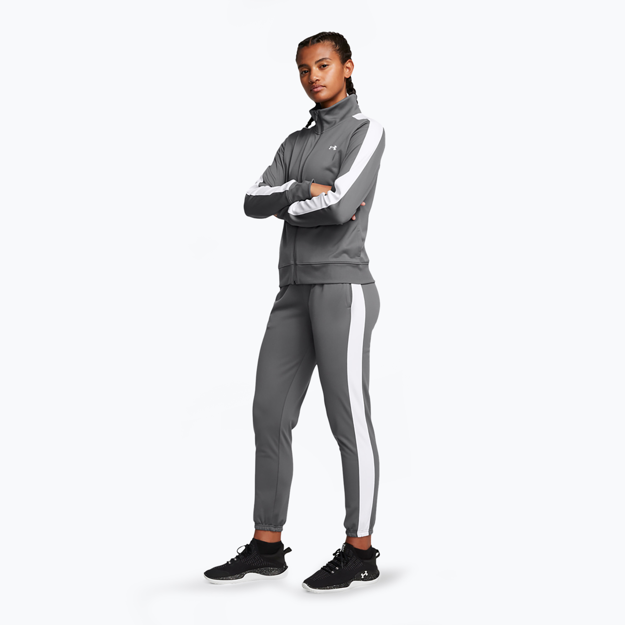Tuta da ginnastica Under Armour Tricot bianco/nero da donna (S) (Tricot 1365147-026)