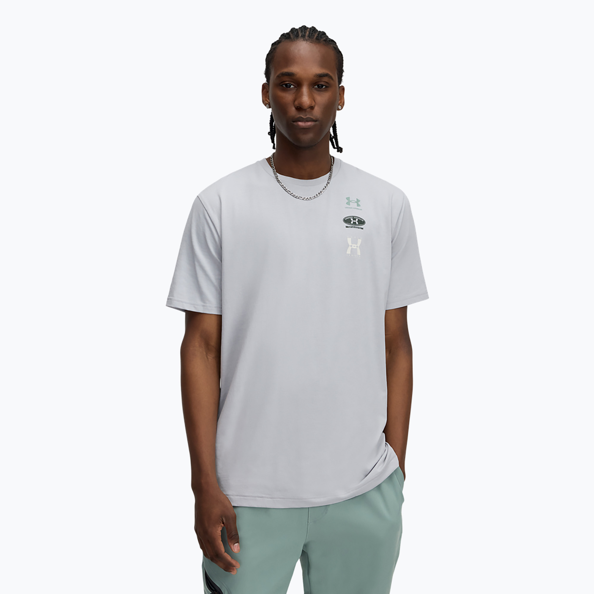 Maglietta Under Armour 60/40S Evol Logo mod. grigio/verde siliceo/bianco lucido da uomo (XXL) (60/40S Evol Logo 1390165-011)